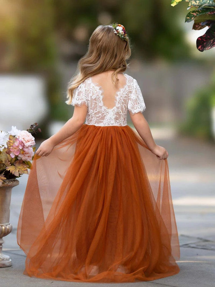Sunnypetal Boho Lace Floor-Length Flower Girl Dresses for Wedding