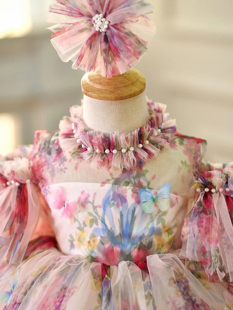 Sunnypetal Charming Floral Tulle Knee-Length Flower Girl Dresses