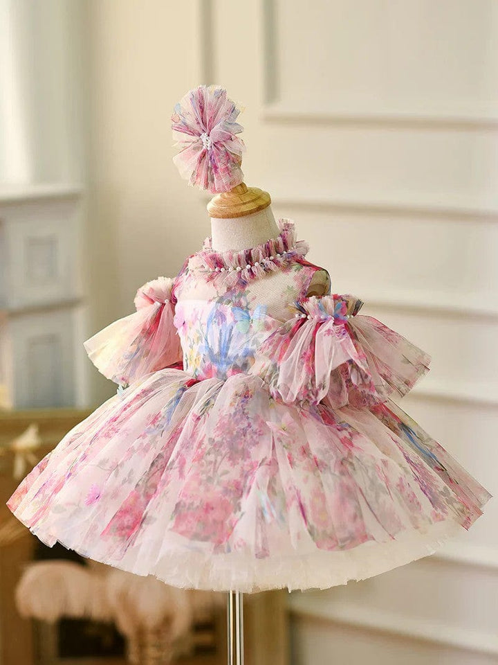 Sunnypetal Charming Floral Tulle Knee-Length Flower Girl Dresses