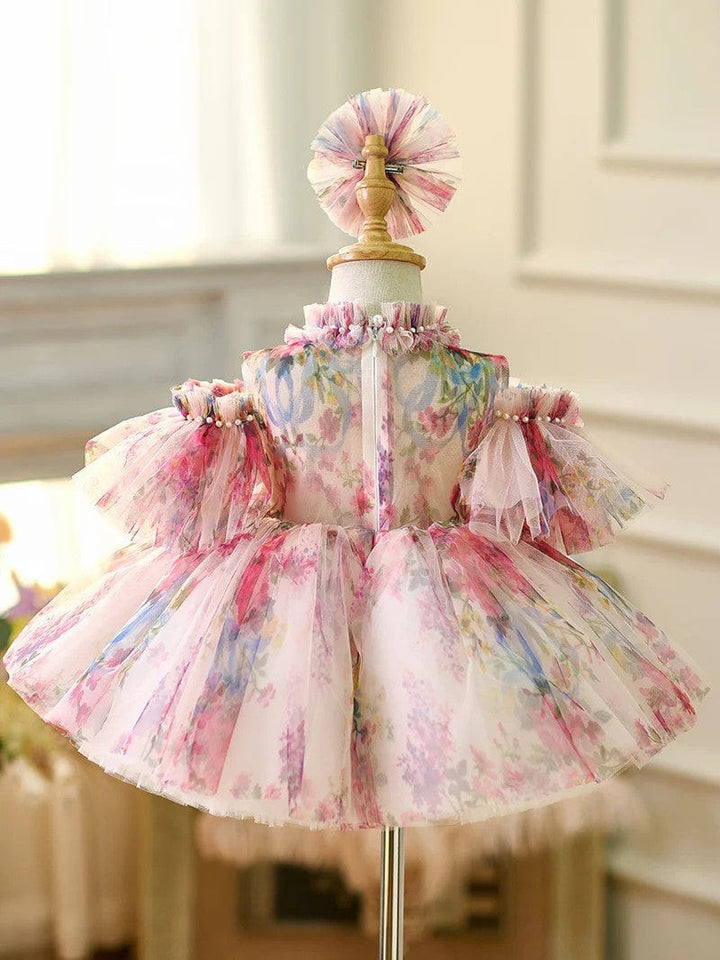 Sunnypetal Charming Floral Tulle Knee-Length Flower Girl Dresses