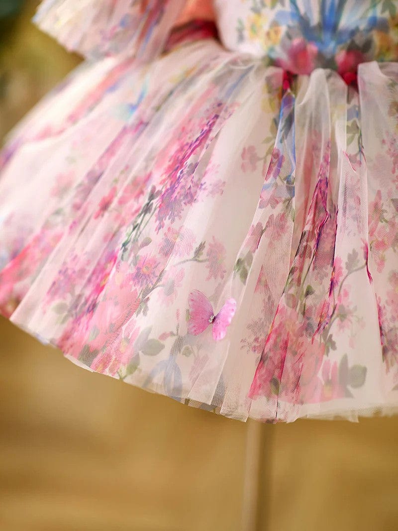 Sunnypetal Charming Floral Tulle Knee-Length Flower Girl Dresses