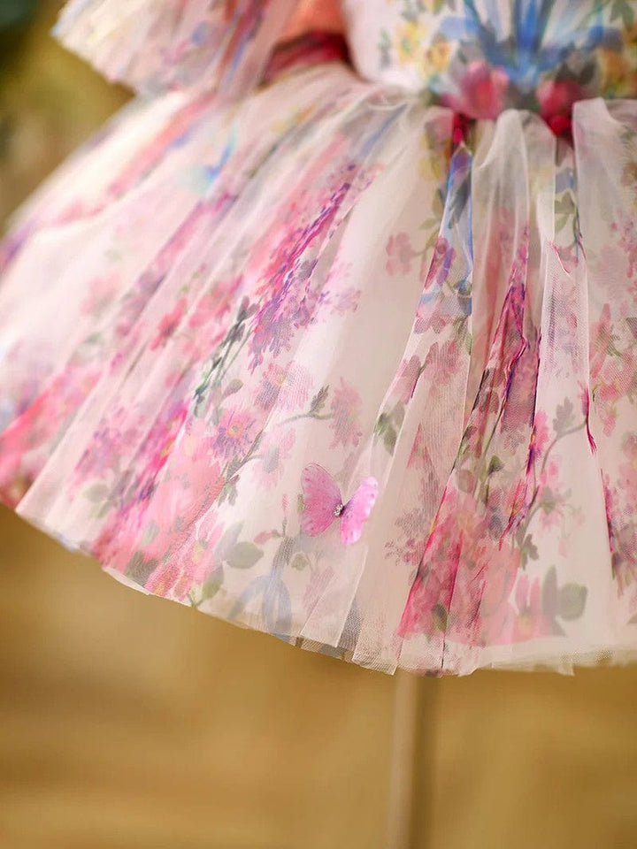 Sunnypetal Charming Floral Tulle Knee-Length Flower Girl Dresses