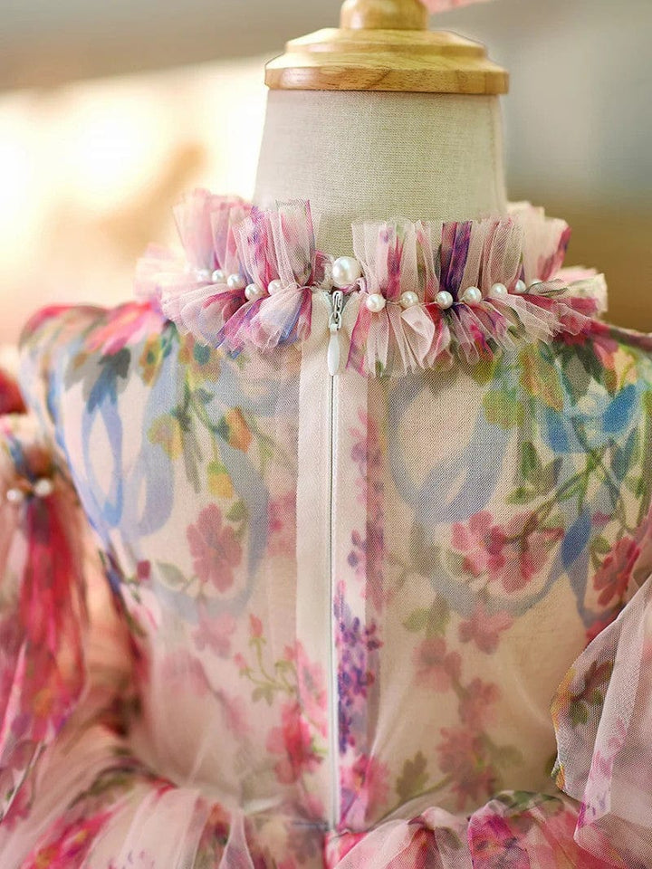 Sunnypetal Charming Floral Tulle Knee-Length Flower Girl Dresses