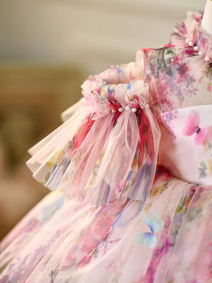 Sunnypetal Charming Floral Tulle Knee-Length Flower Girl Dresses