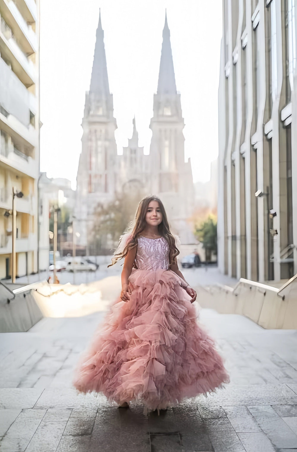 Sunnypetal Charming Pink Sequins Toddler Long Feather Pageant Birthday Tulle Flower Girl Dresses