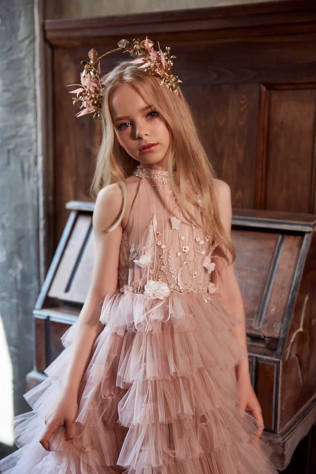 Sunnypetal Charming Ruffled Pink Layered Tulle Flower Girl Dresses for Special Occasions