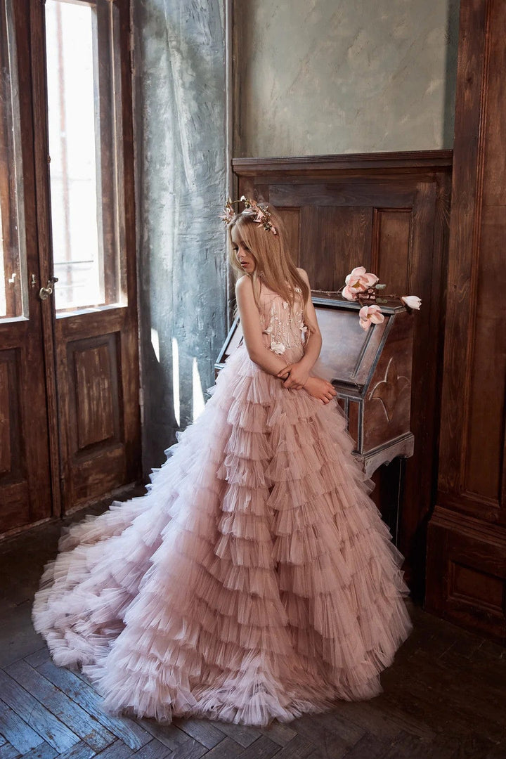 Sunnypetal Charming Ruffled Pink Layered Tulle Flower Girl Dresses for Special Occasions