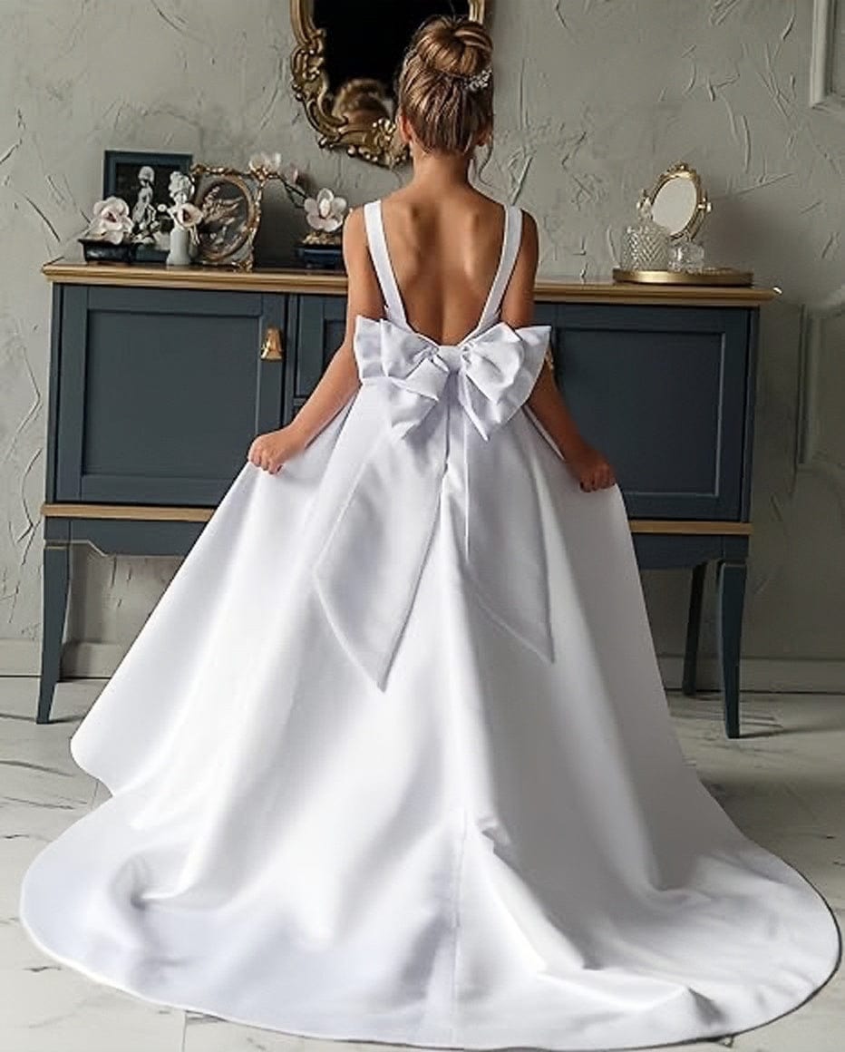 Sunnypetal Classic Elegance Spaghetti Straps Satin Princess Wedding Flower Girl Dresses