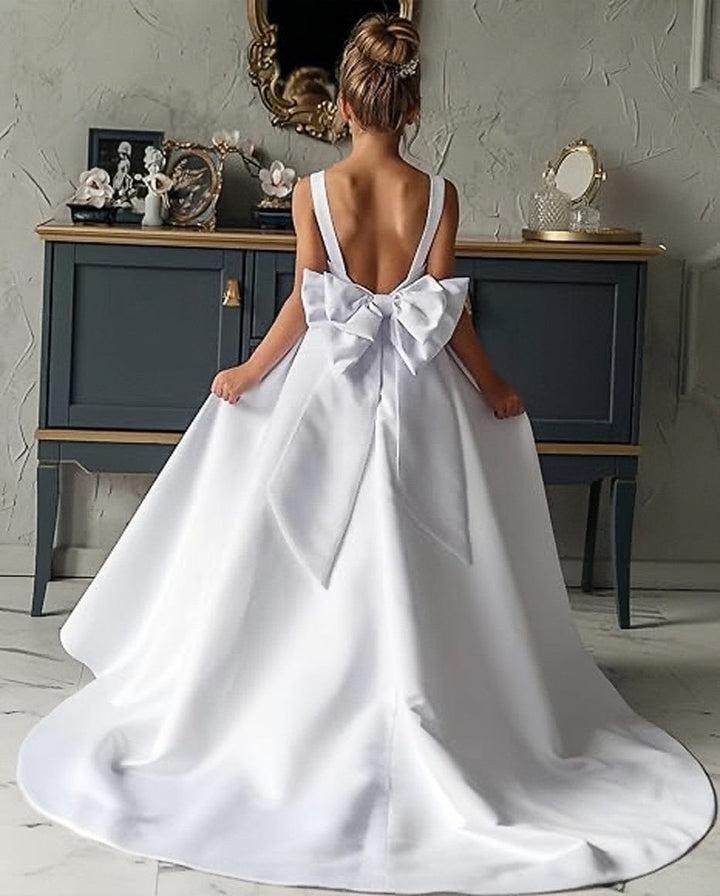 Sunnypetal Classic Elegance Spaghetti Straps Satin Princess Wedding Flower Girl Dresses