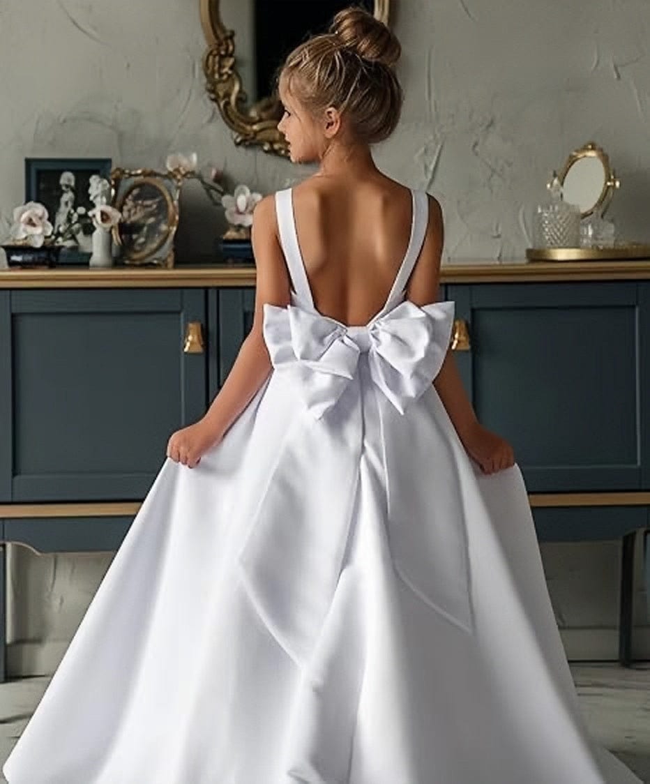Sunnypetal Classic Elegance Spaghetti Straps Satin Princess Wedding Flower Girl Dresses