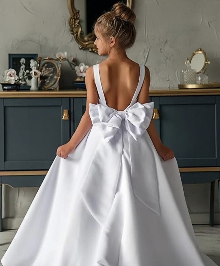Sunnypetal Classic Elegance Spaghetti Straps Satin Princess Wedding Flower Girl Dresses