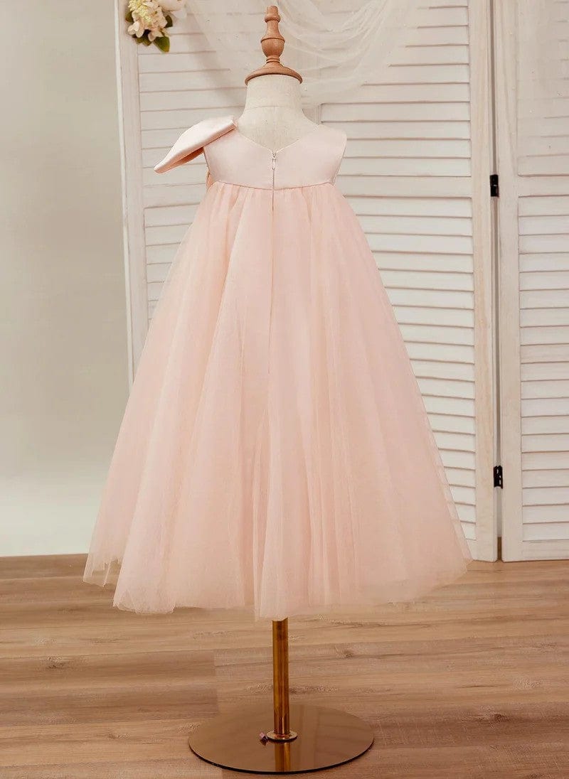 Sunnypetal Classic Pink Sleeveless A-Line Flower Girl Dress with Satin Bow