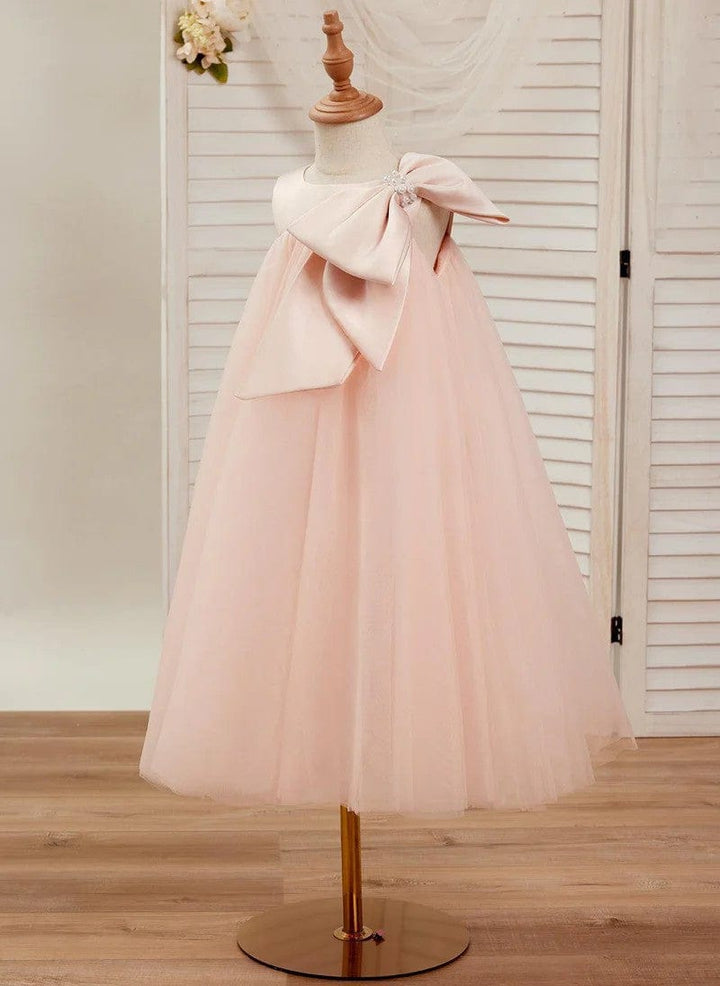 Sunnypetal Classic Pink Sleeveless A-Line Flower Girl Dress with Satin Bow