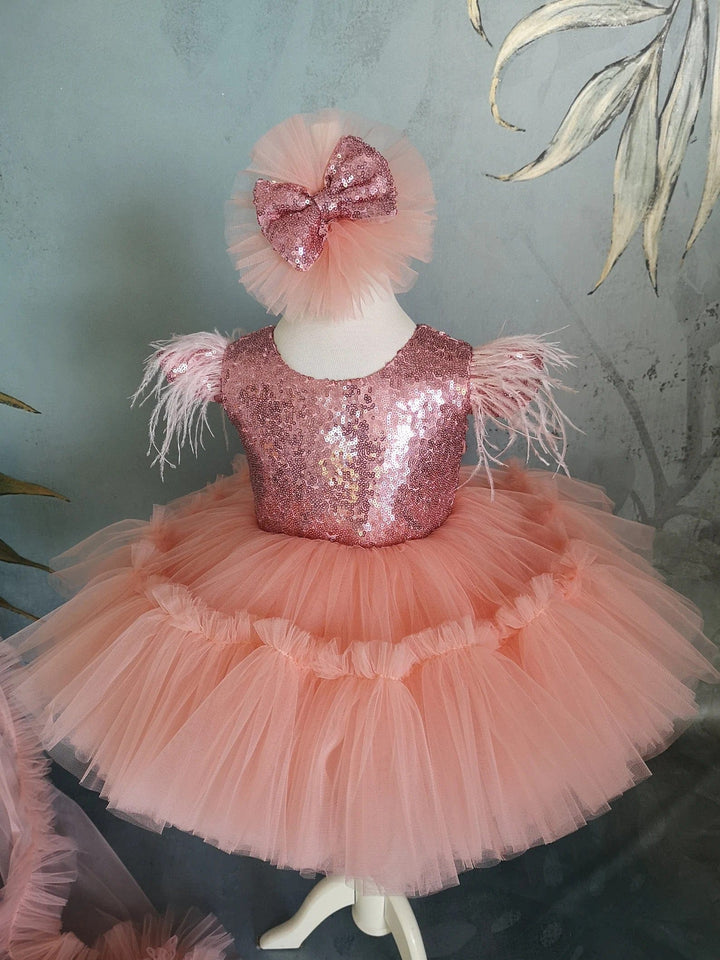 Sunnypetal Coral Tulle Dress for Baby Girls and Toddlers for Special Occasion