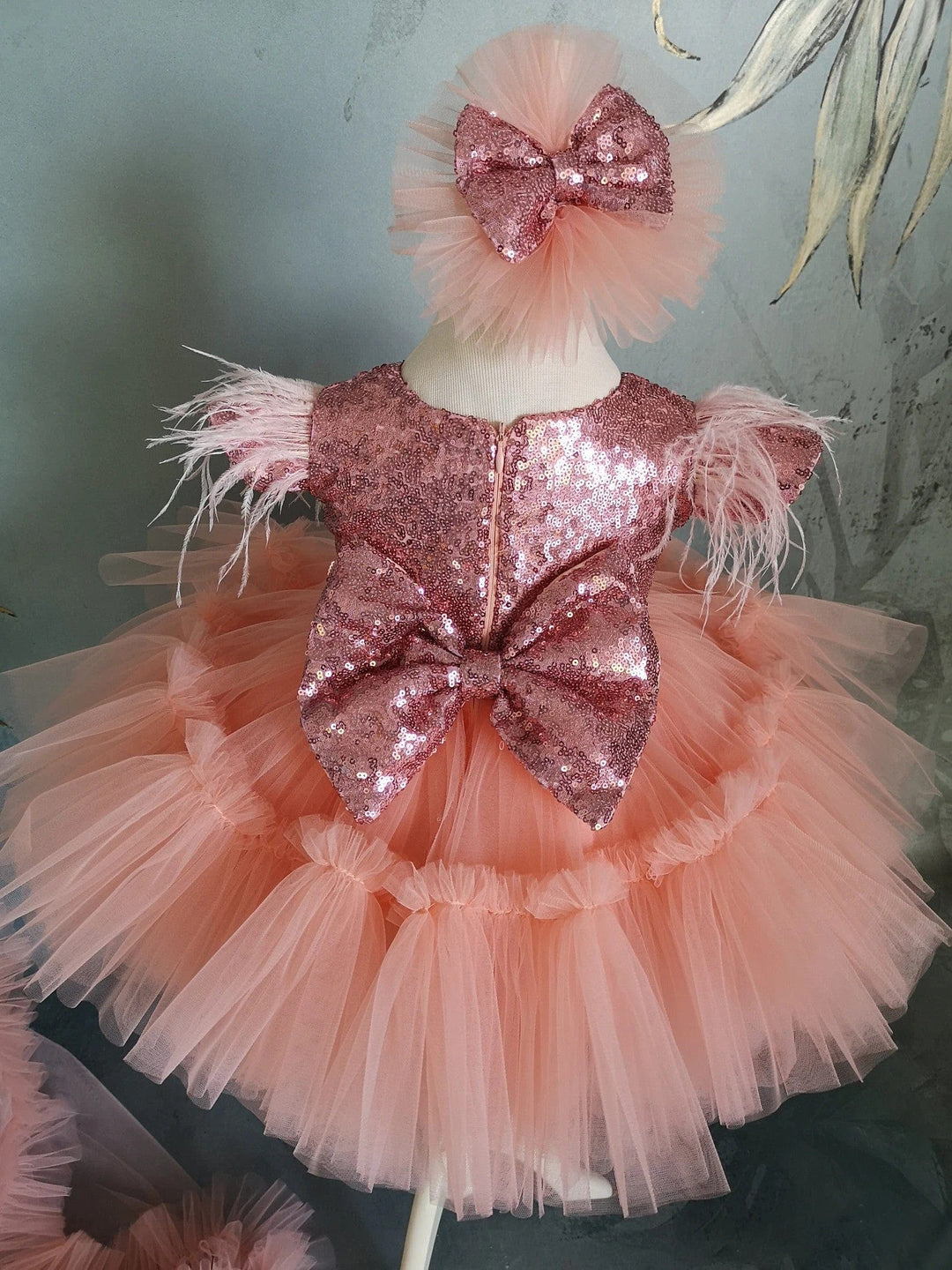 Sunnypetal Coral Tulle Dress for Baby Girls and Toddlers for Special Occasion