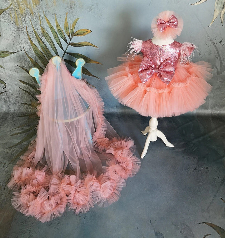 Sunnypetal Coral Tulle Dress for Baby Girls and Toddlers for Special Occasion