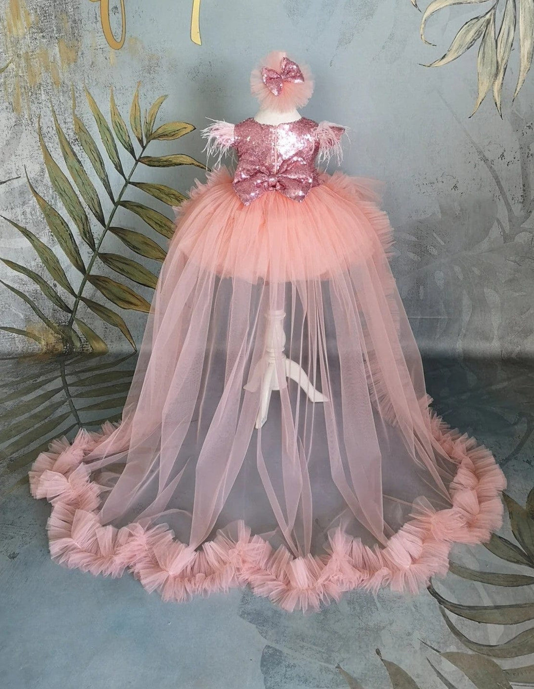 Sunnypetal Coral Tulle Dress for Baby Girls and Toddlers for Special Occasion