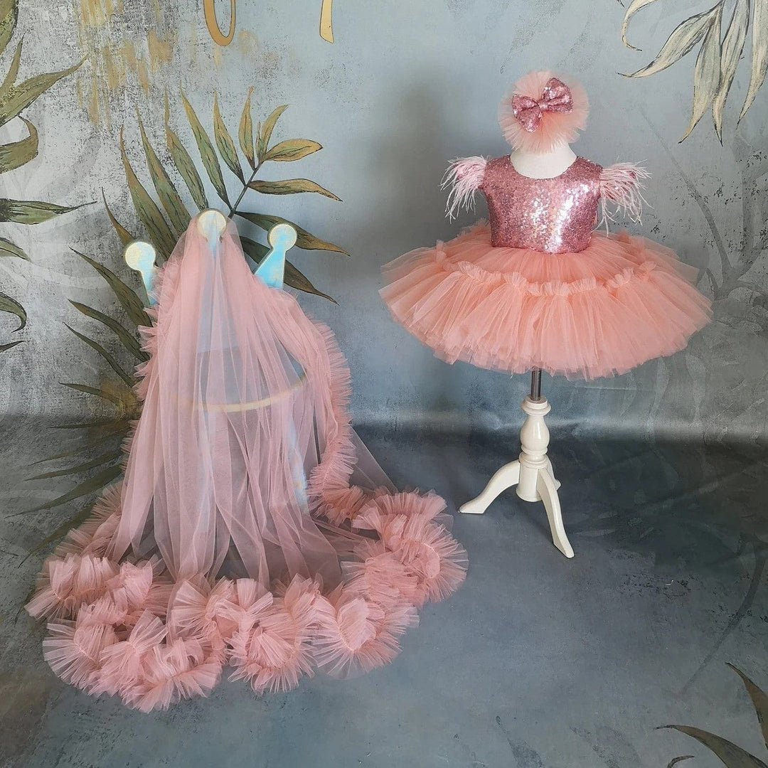 Sunnypetal Coral Tulle Dress for Baby Girls and Toddlers for Special Occasion