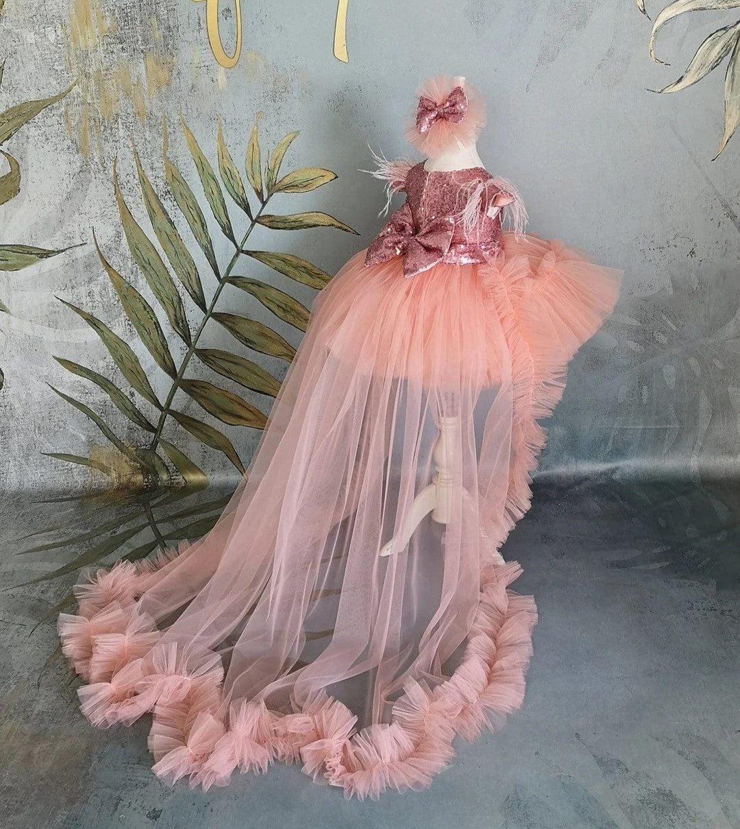 Sunnypetal Coral Tulle Dress for Baby Girls and Toddlers for Special Occasion