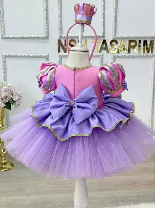 Sunnypetal Cute Bow Birthday Party Dresses for Baby Girls Tulle Sequin Puffy Knee-Length Gown