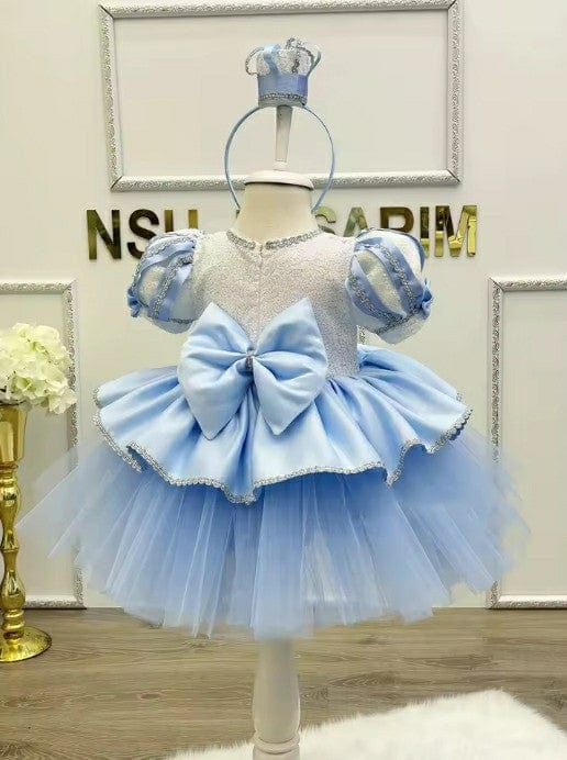 Sunnypetal Cute Bow Birthday Party Dresses for Baby Girls Tulle Sequin Puffy Knee-Length Gown