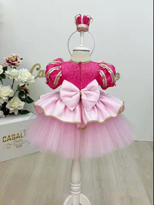 Sunnypetal Cute Bow Birthday Party Dresses for Baby Girls Tulle Sequin Puffy Knee-Length Gown