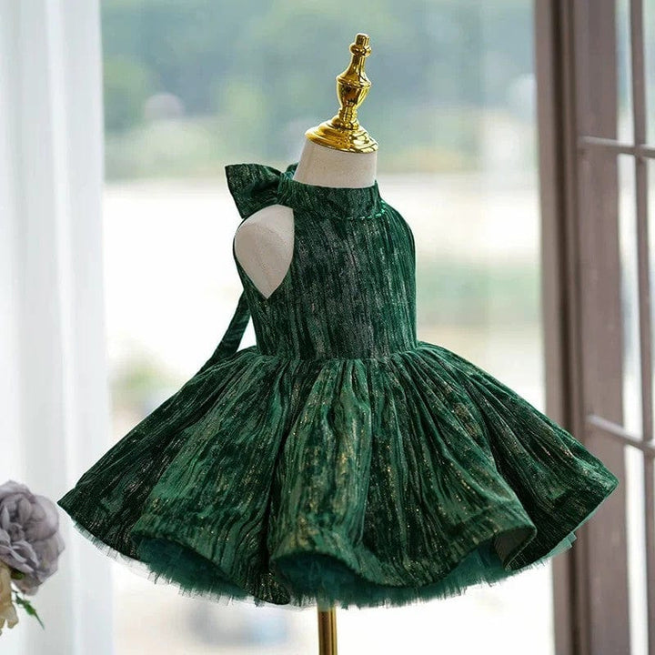 Sunnypetal Dark Green Sleeveless Velvet Birthday Princess Toddler Girl Dress