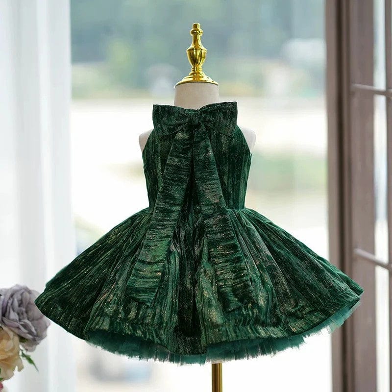 Sunnypetal Dark Green Sleeveless Velvet Birthday Princess Toddler Girl Dress