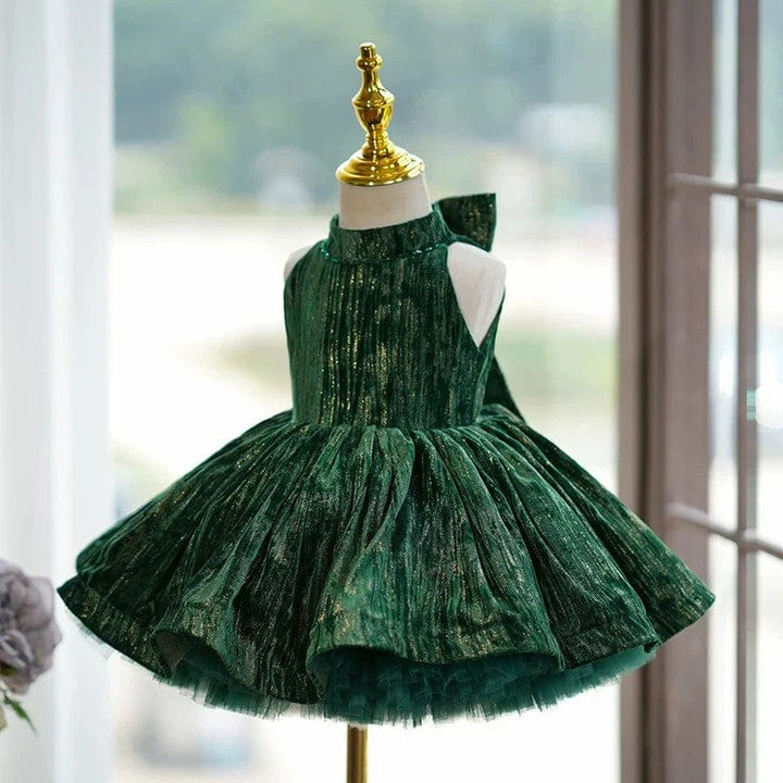 Sunnypetal Dark Green Sleeveless Velvet Birthday Princess Toddler Girl Dress