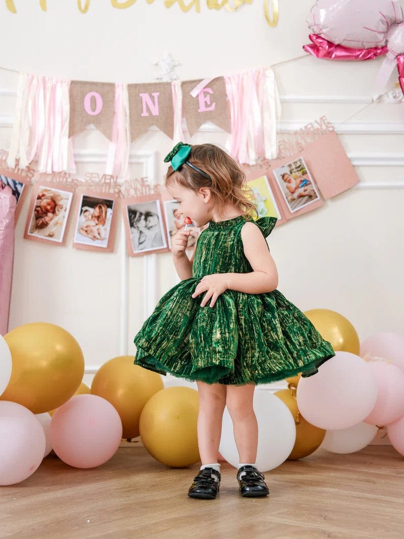 Sunnypetal Dark Green Sleeveless Velvet Birthday Princess Toddler Girl Dress