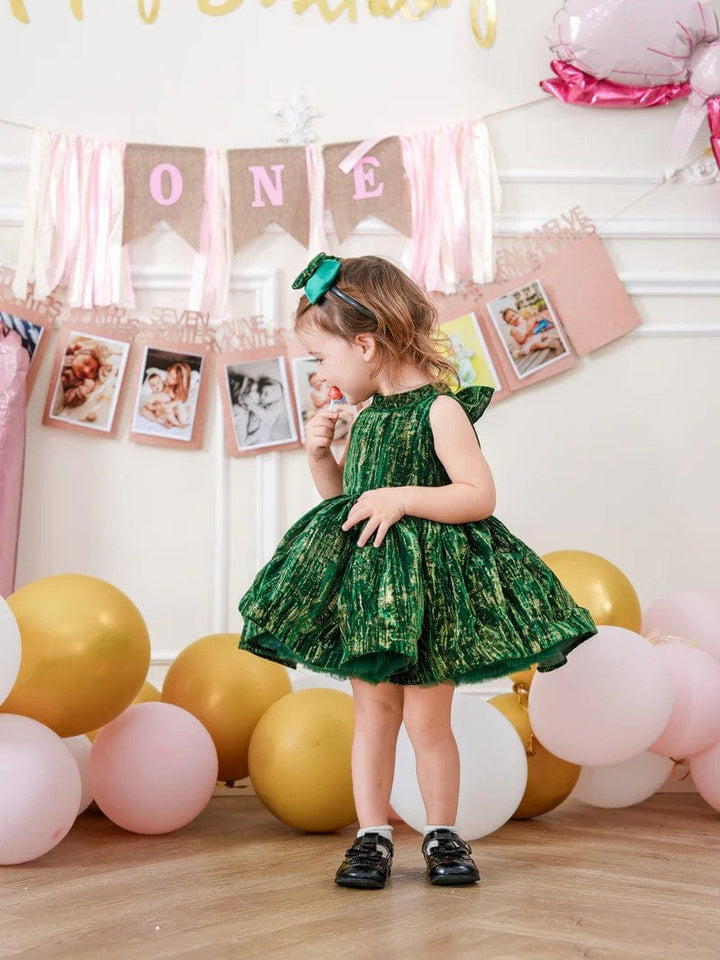 Sunnypetal Dark Green Sleeveless Velvet Birthday Princess Toddler Girl Dress
