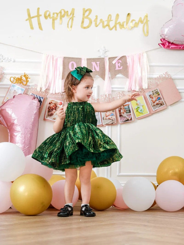 Sunnypetal Dark Green Sleeveless Velvet Birthday Princess Toddler Girl Dress