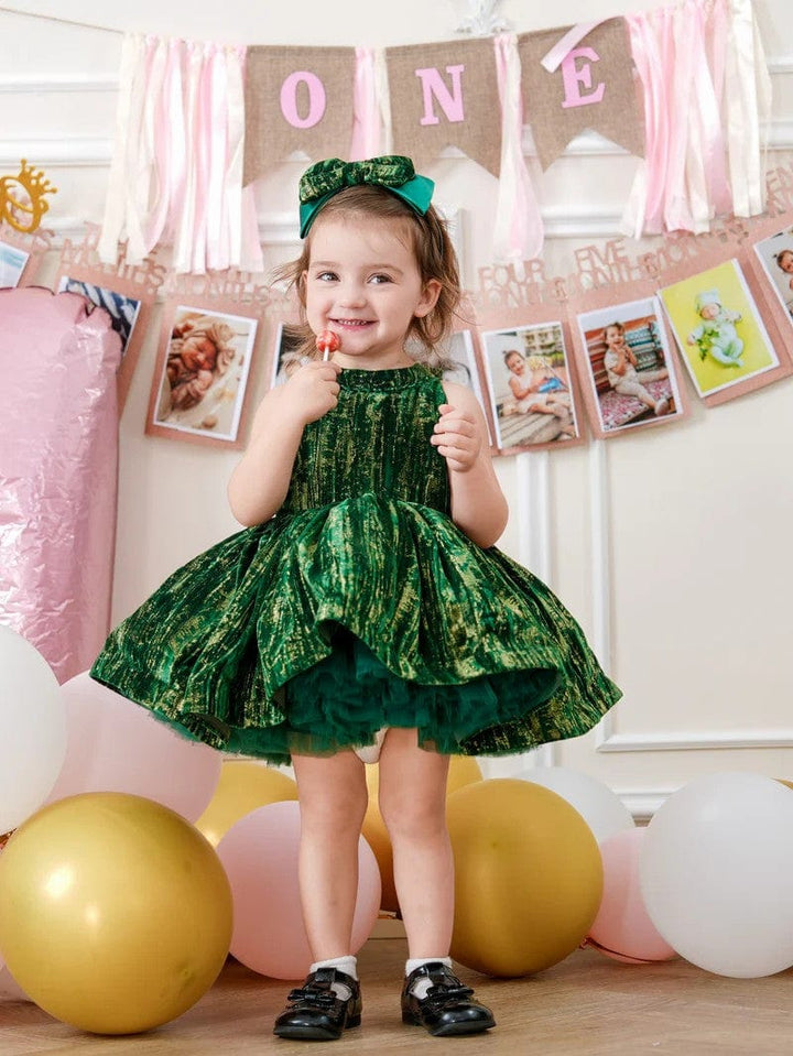 Sunnypetal Dark Green Sleeveless Velvet Birthday Princess Toddler Girl Dress