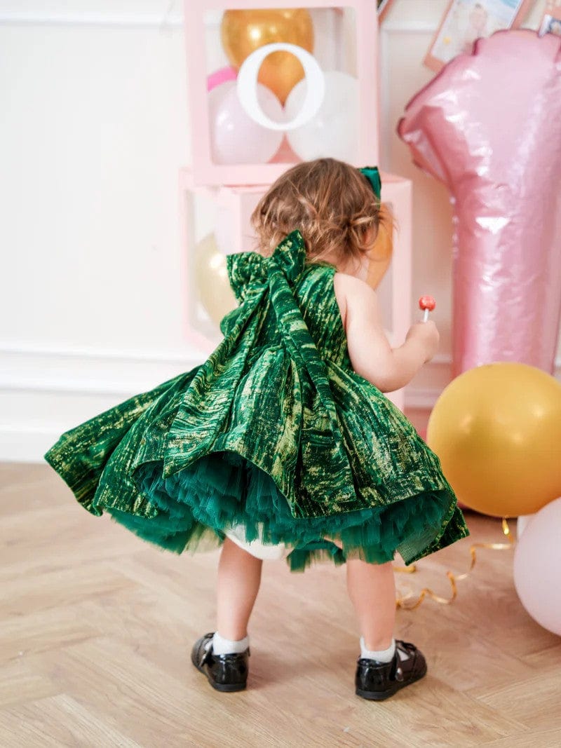 Sunnypetal Dark Green Sleeveless Velvet Birthday Princess Toddler Girl Dress