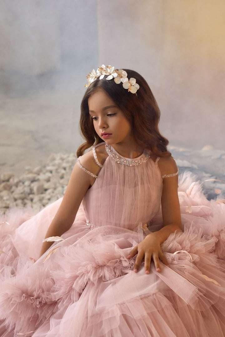 Sunnypetal Dreamy Flower Girl Dresses Layered Feather Tulle Princess Birthday Pageant Gown