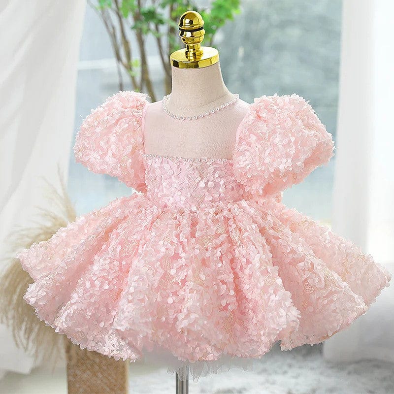 Sunnypetal Dreamy Light Pink Lace Floral Pearls Ball-Gown Flower Girl Dresses
