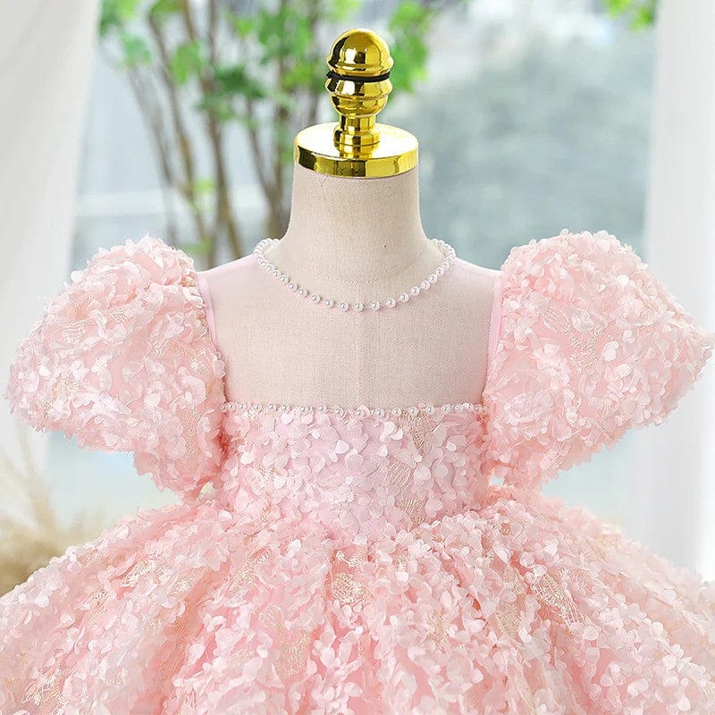 Sunnypetal Dreamy Light Pink Lace Floral Pearls Ball-Gown Flower Girl Dresses