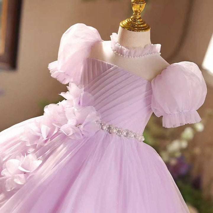 Sunnypetal Dreamy Lilac 3D Floral Appliqué Tulle Flower Girl Dresses