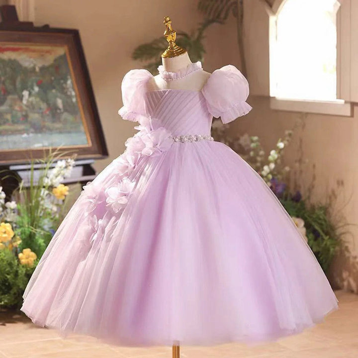 Sunnypetal Dreamy Lilac 3D Floral Appliqué Tulle Flower Girl Dresses