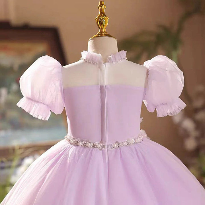 Sunnypetal Dreamy Lilac 3D Floral Appliqué Tulle Flower Girl Dresses