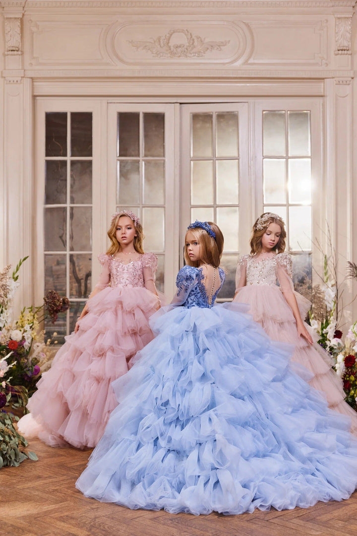 Sunnypetal Dreamy Puff Tulle Kids Pageant Flower Girl Dresses Fairytale Princess Gown