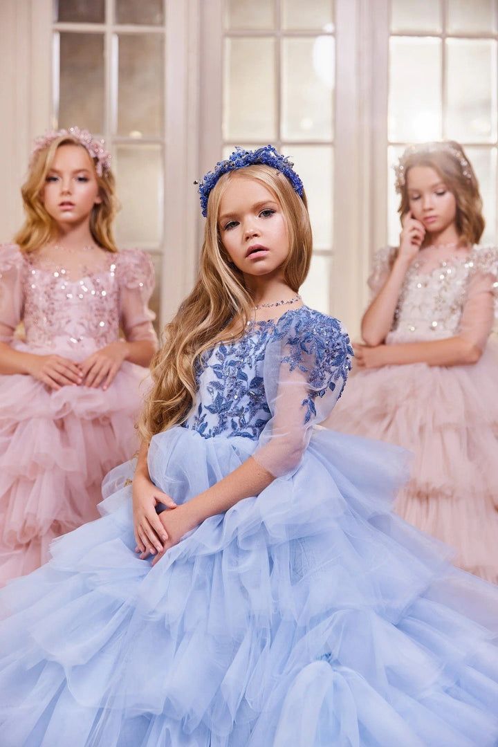 Sunnypetal Dreamy Puff Tulle Kids Pageant Flower Girl Dresses Fairytale Princess Gown