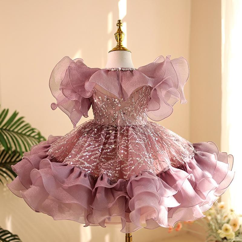 Sunnypetal Dreamy Purple Lace Sequins Ball-Gown Flower Girl Dresses