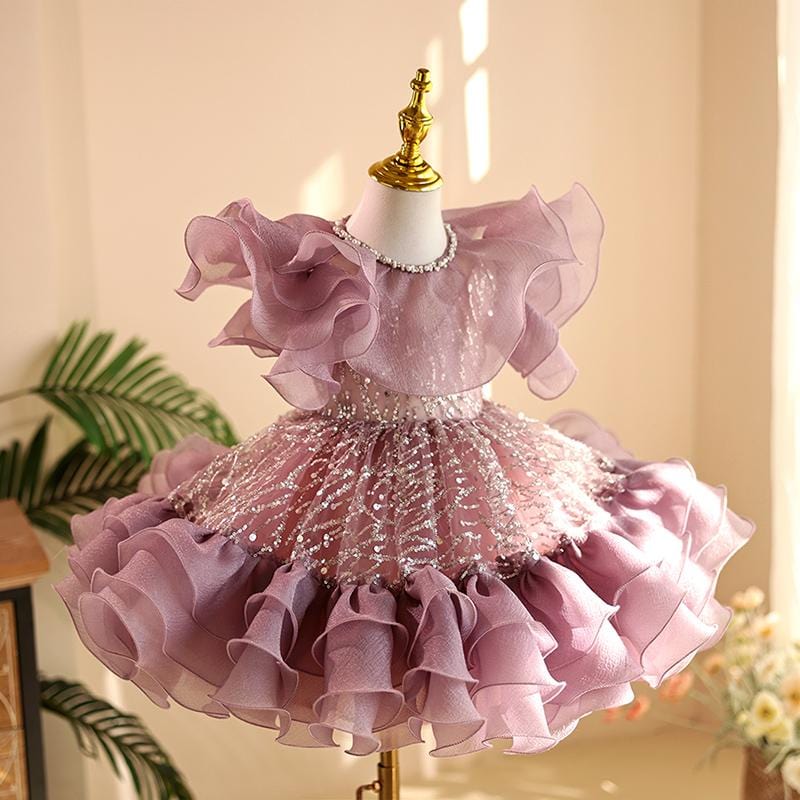 Sunnypetal Dreamy Purple Lace Sequins Ball-Gown Flower Girl Dresses