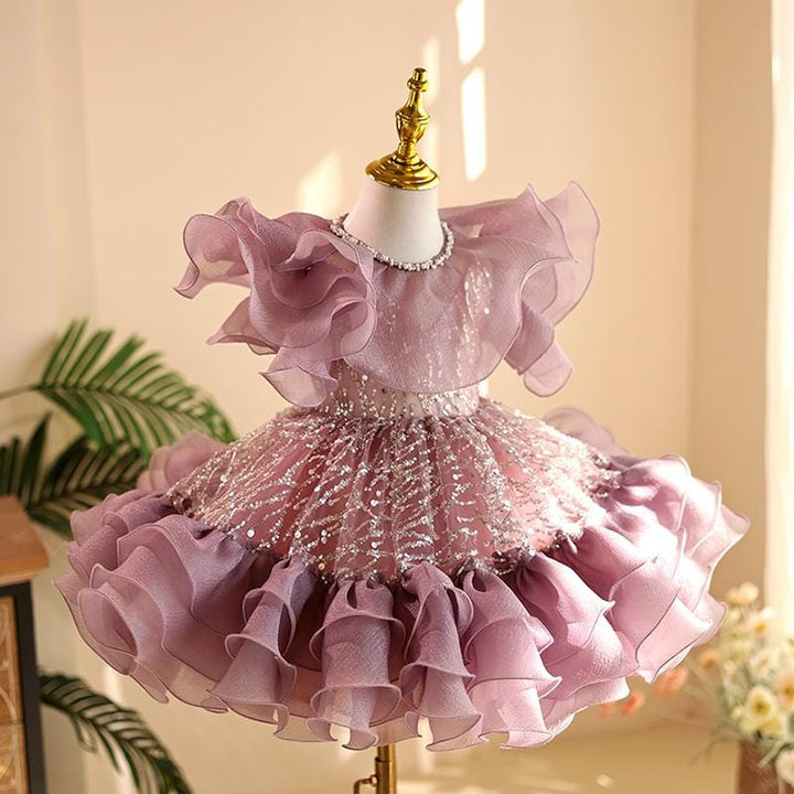 Sunnypetal Dreamy Purple Lace Sequins Ball-Gown Flower Girl Dresses