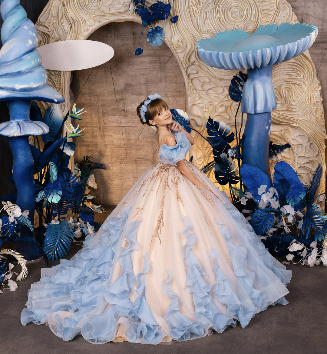 Sunnypetal Dreamy Ruffle Ball Gown for Little Princesses