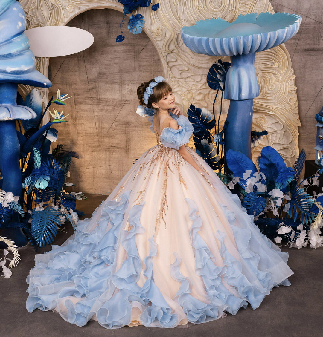 Sunnypetal Dreamy Ruffle Ball Gown for Little Princesses