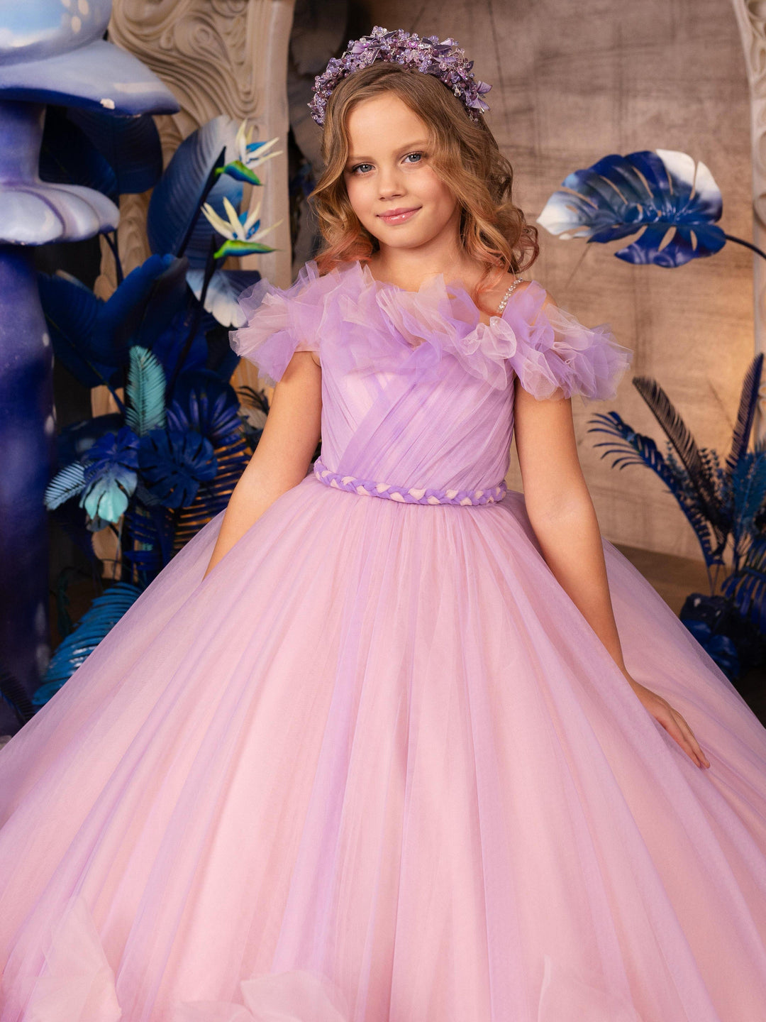 Sunnypetal Dreamy Ruffles Puffy Tulle Dress Off-Shoulder Pageant Princess Flower Girl Dresses