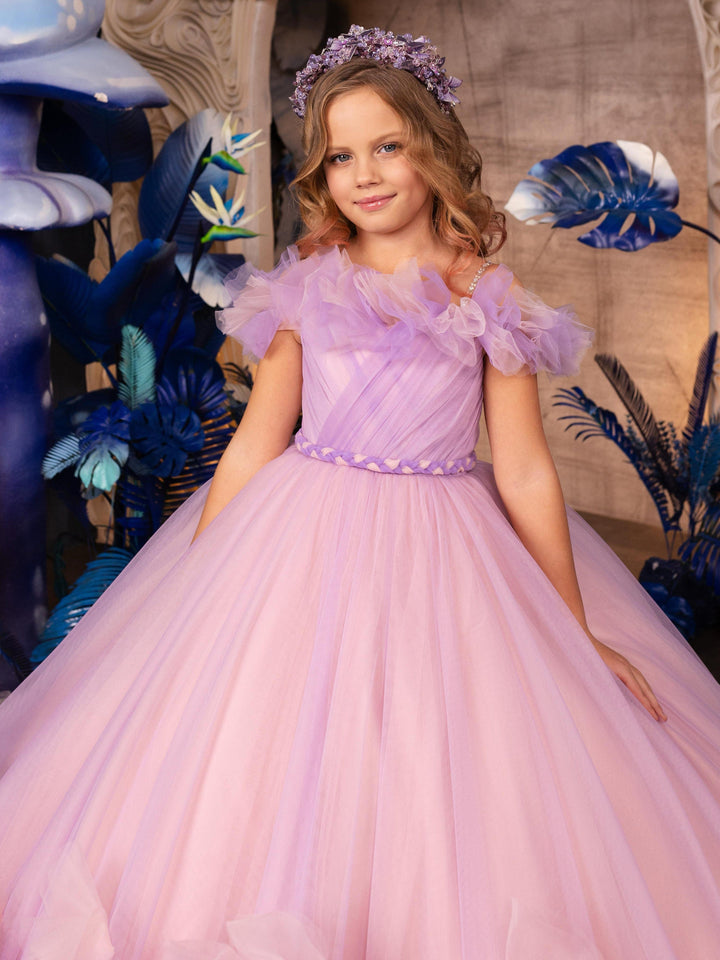 Sunnypetal Dreamy Ruffles Puffy Tulle Dress Off-Shoulder Pageant Princess Flower Girl Dresses