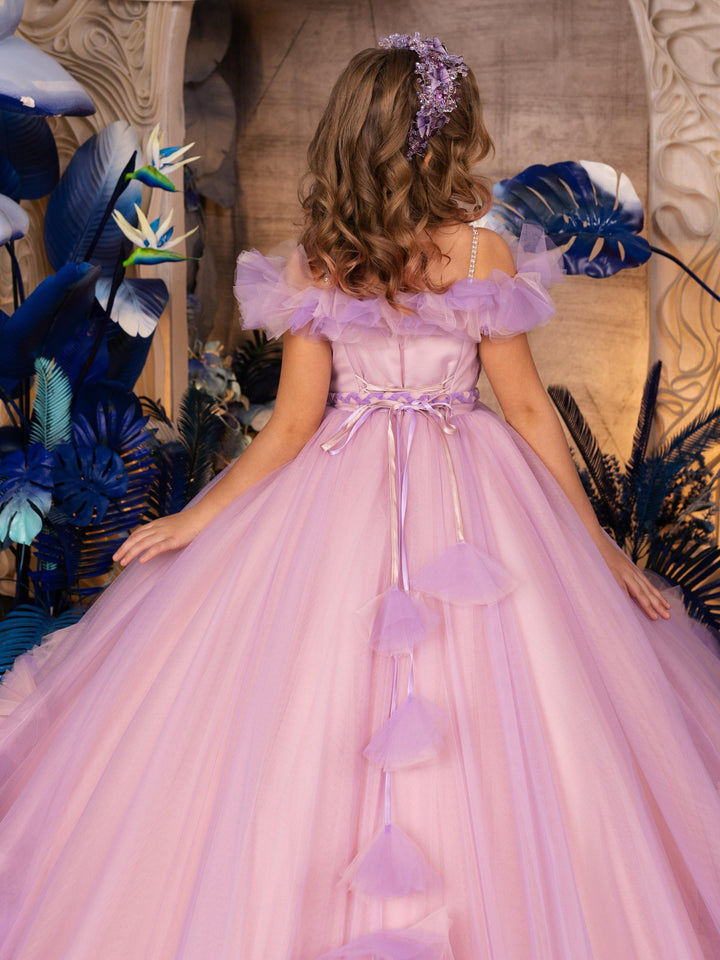 Sunnypetal Dreamy Ruffles Puffy Tulle Dress Off-Shoulder Pageant Princess Flower Girl Dresses